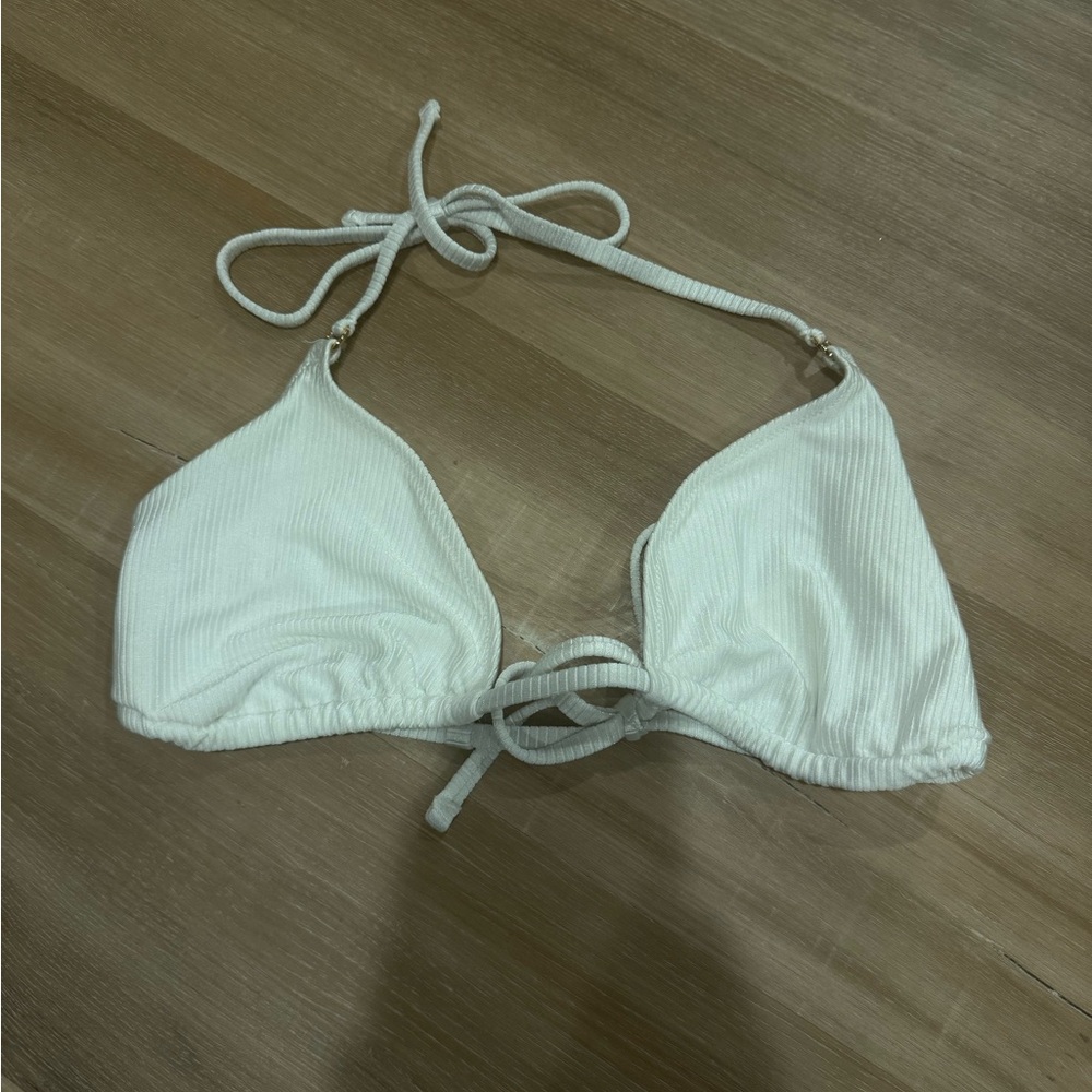 Aerie White Ribbed Bikini Top